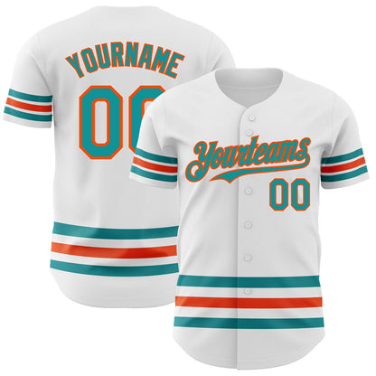 Custom White Teal-Orange Line Authentic Baseball Jersey - Sky-Custom