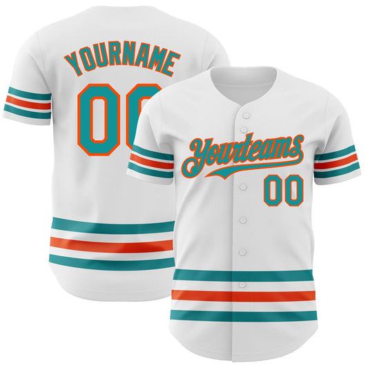 Custom White Teal-Orange Line Authentic Baseball Jersey - Sky-Custom