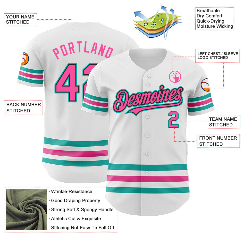Custom White Pink Black-Aqua Line Authentic Baseball Jersey - Sky-Custom