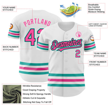 Custom White Pink Black-Aqua Line Authentic Baseball Jersey - Sky-Custom