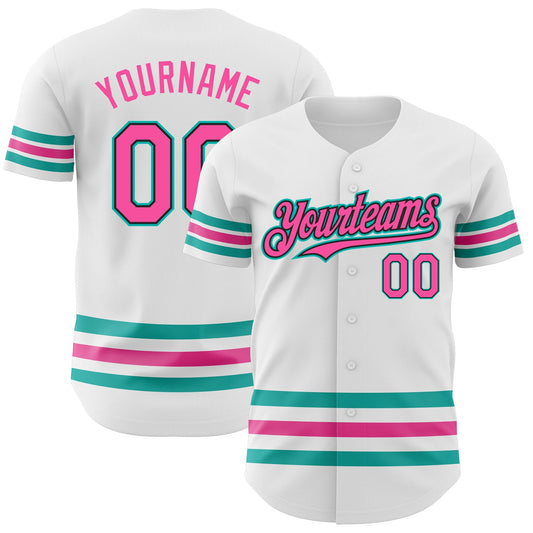Custom White Pink Black-Aqua Line Authentic Baseball Jersey - Sky-Custom