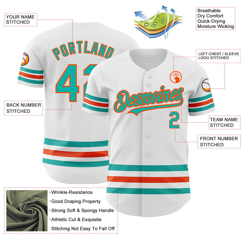 Custom White Aqua-Orange Line Authentic Baseball Jersey - Sky-Custom