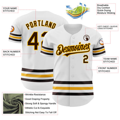 Custom White Brown-Gold Line Authentic Baseball Jersey - Sky-Custom