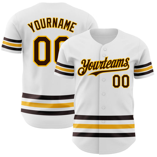 Custom White Brown-Gold Line Authentic Baseball Jersey - Sky-Custom
