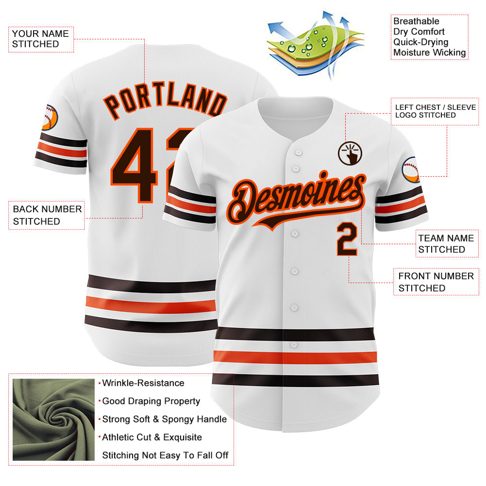 Custom White Brown-Orange Line Authentic Baseball Jersey - Sky-Custom