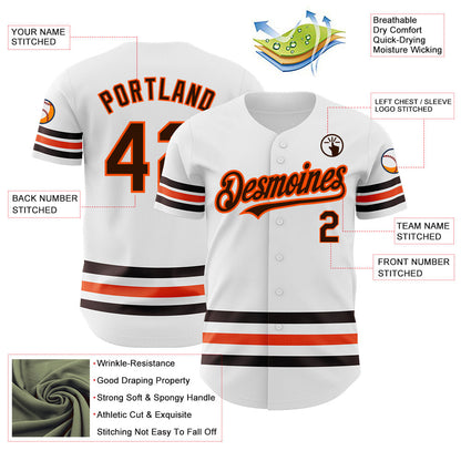 Custom White Brown-Orange Line Authentic Baseball Jersey - Sky-Custom