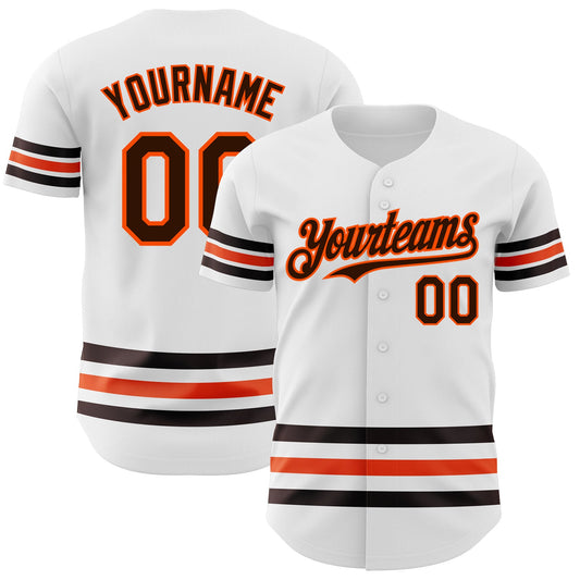 Custom White Brown-Orange Line Authentic Baseball Jersey - Sky-Custom