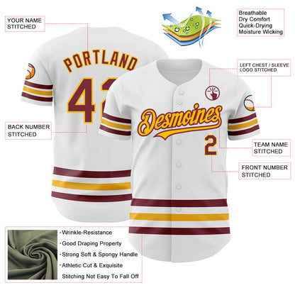 Custom White Burgundy-Gold Line Authentic Baseball Jersey - Sky-Custom