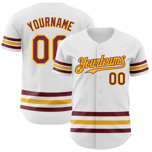 Custom White Burgundy-Gold Line Authentic Baseball Jersey - Sky-Custom