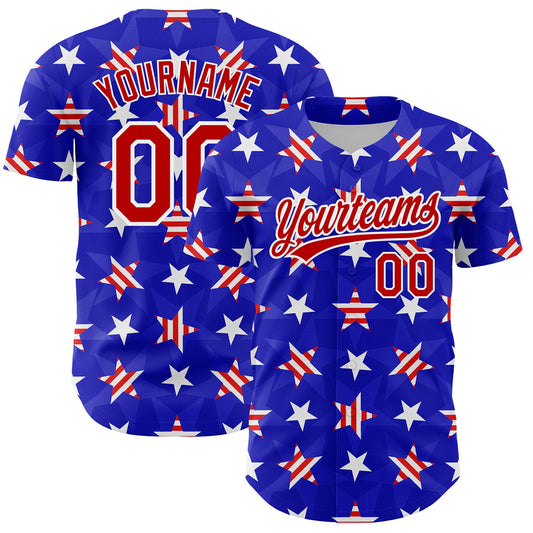 Custom Royal Red-White 3D American Flag Patriotic Authentic Baseball Jersey - Sky-Custom