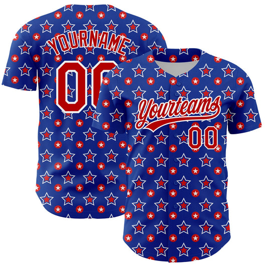 Custom Royal Red-White 3D American Flag Patriotic Authentic Baseball Jersey - Sky-Custom