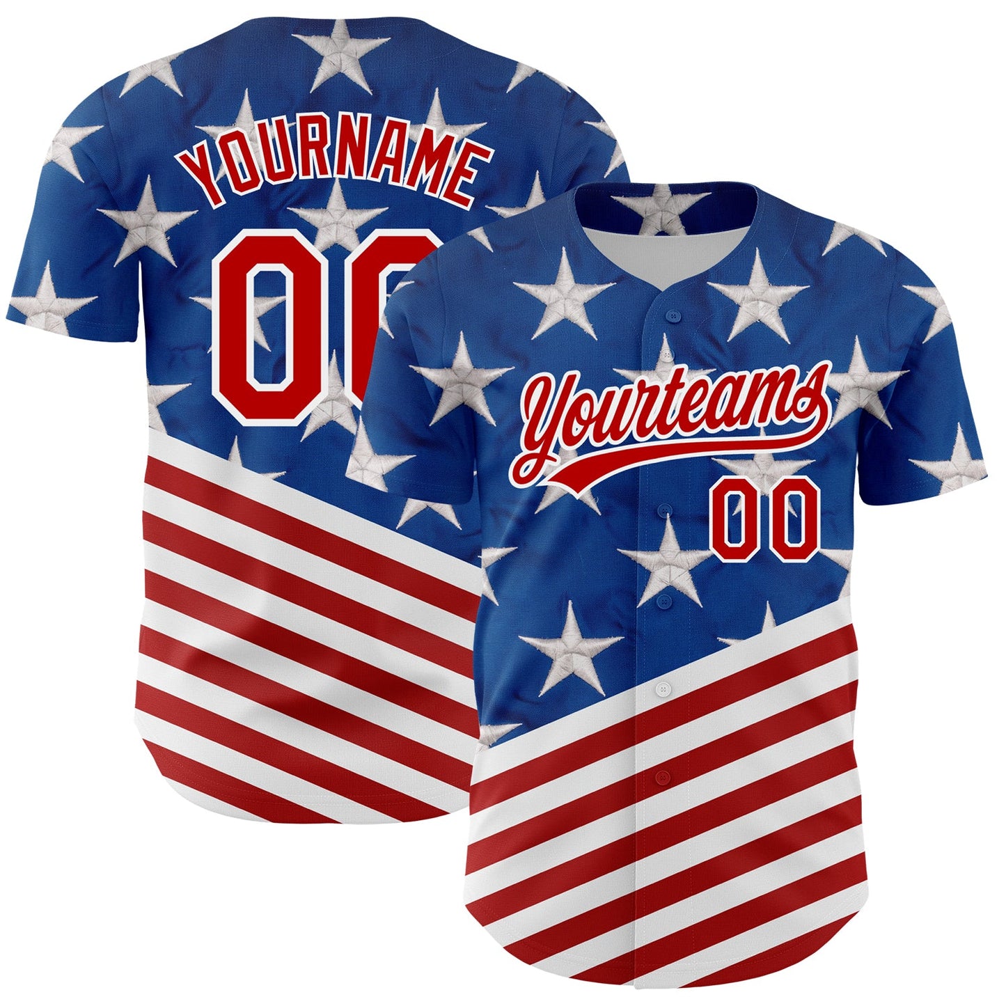 Custom Royal Red-White 3D American Flag Patriotic Authentic Baseball Jersey - Sky-Custom