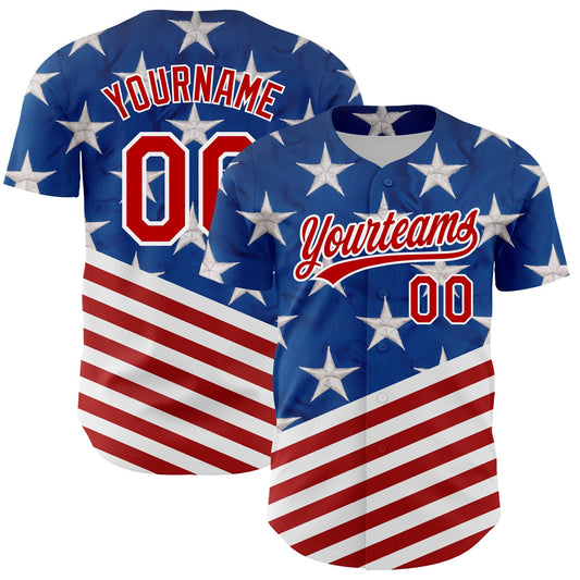Custom Royal Red-White 3D American Flag Patriotic Authentic Baseball Jersey - Sky-Custom