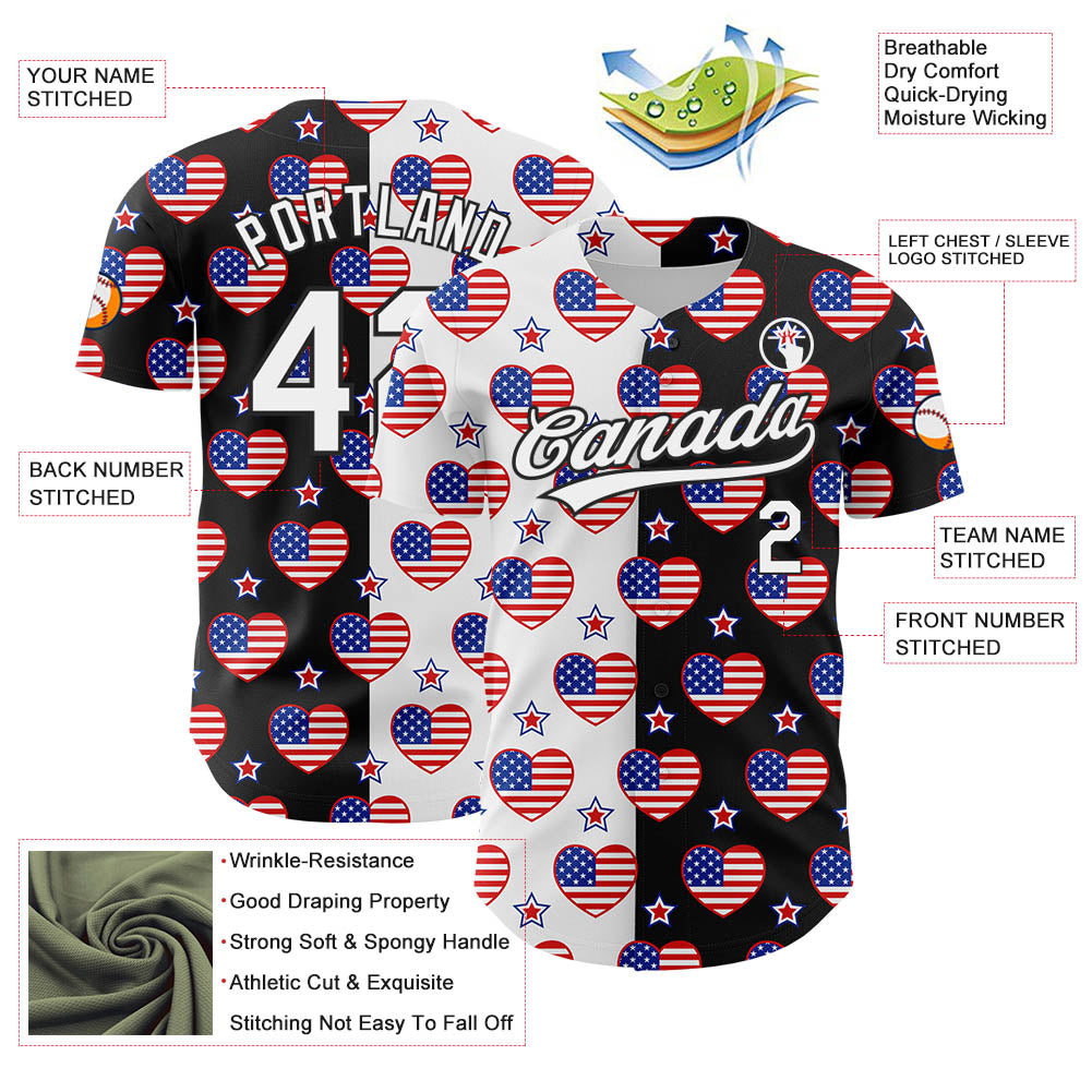 Custom Black Royal-Red 3D American Flag Patriotic Authentic Baseball Jersey - Sky-Custom