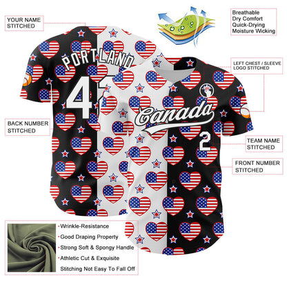Custom Black Royal-Red 3D American Flag Patriotic Authentic Baseball Jersey - Sky-Custom