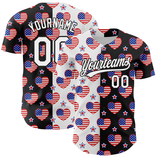 Custom Black Royal-Red 3D American Flag Patriotic Authentic Baseball Jersey - Sky-Custom