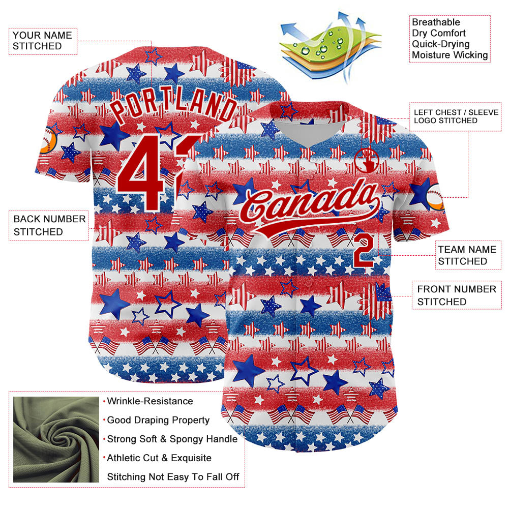Custom White Red-Royal 3D American Flag Patriotic Authentic Baseball Jersey - Sky-Custom