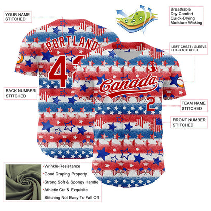 Custom White Red-Royal 3D American Flag Patriotic Authentic Baseball Jersey - Sky-Custom
