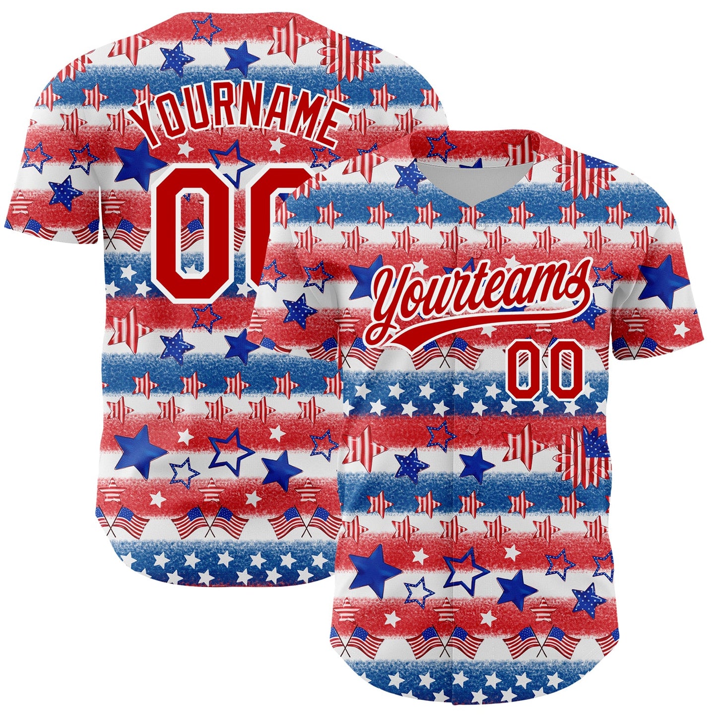 Custom White Red-Royal 3D American Flag Patriotic Authentic Baseball Jersey - Sky-Custom