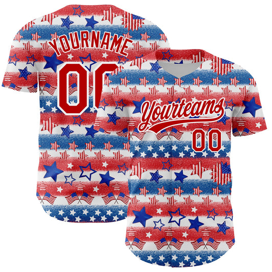 Custom White Red-Royal 3D American Flag Patriotic Authentic Baseball Jersey - Sky-Custom