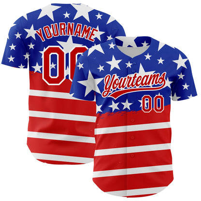 Custom Royal Red-White 3D American Flag Patriotic Authentic Baseball Jersey - Sky-Custom