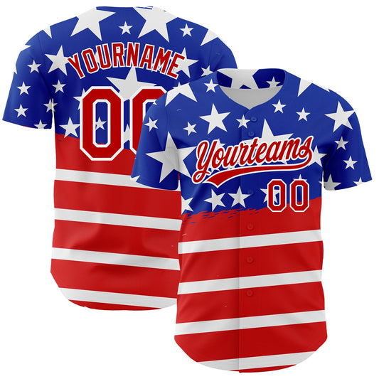 Custom Royal Red-White 3D American Flag Patriotic Authentic Baseball Jersey - Sky-Custom