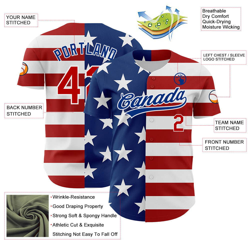 Custom White Red-Royal 3D American Flag Patriotic Authentic Baseball Jersey - Sky-Custom