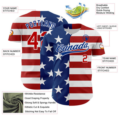 Custom White Red-Royal 3D American Flag Patriotic Authentic Baseball Jersey - Sky-Custom