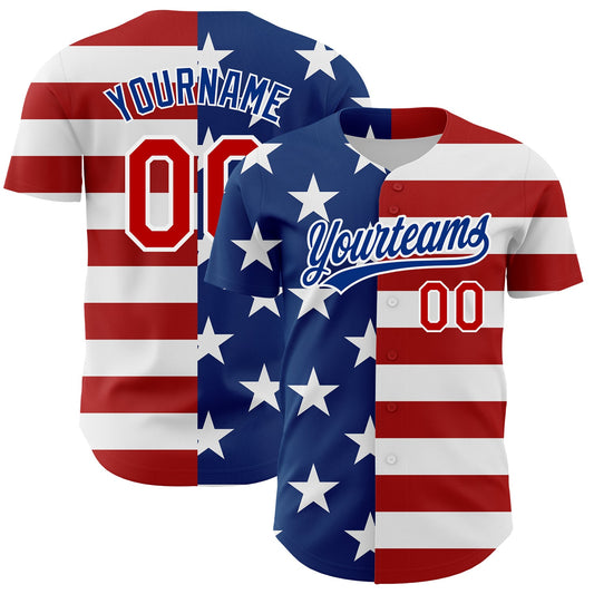 Custom White Red-Royal 3D American Flag Patriotic Authentic Baseball Jersey - Sky-Custom