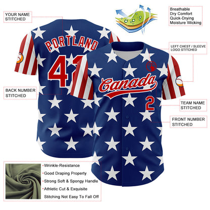 Custom Royal Red-White 3D American Flag Patriotic Authentic Baseball Jersey - Sky-Custom