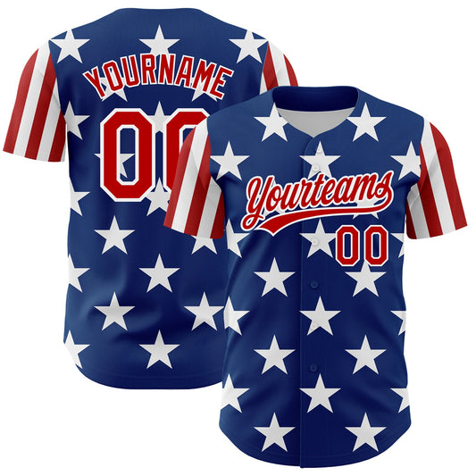 Custom Royal Red-White 3D American Flag Patriotic Authentic Baseball Jersey - Sky-Custom