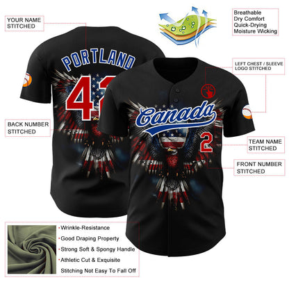 Custom Black Red-Royal 3D American Flag Eagle Patriotic Authentic Baseball Jersey - Sky-Custom