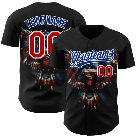 Custom Black Red-Royal 3D American Flag Eagle Patriotic Authentic Baseball Jersey - Sky-Custom