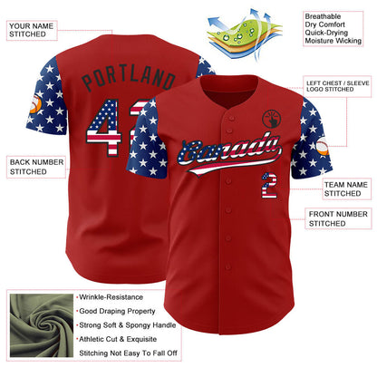 Custom Red USA Flag-Black 3D American Flag Patriotic Authentic Baseball Jersey - Sky-Custom