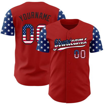 Custom Red USA Flag-Black 3D American Flag Patriotic Authentic Baseball Jersey - Sky-Custom