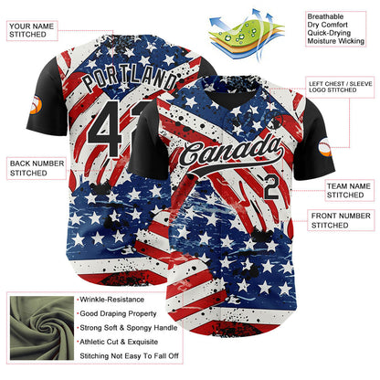 Custom White Black Royal-Red 3D American Flag Patriotic Authentic Baseball Jersey - Sky-Custom