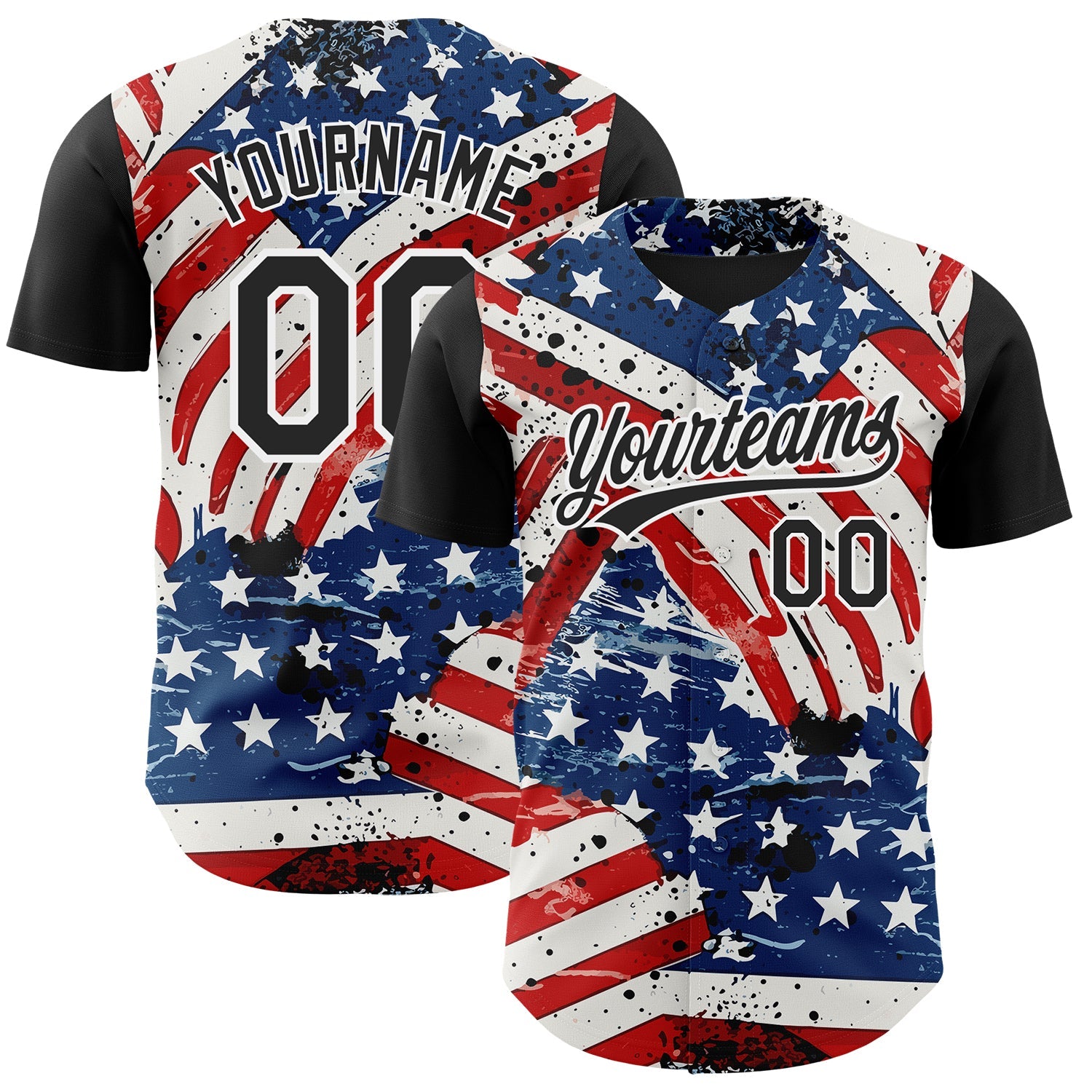Custom White Black Royal-Red 3D American Flag Patriotic Authentic Baseball Jersey - Sky-Custom