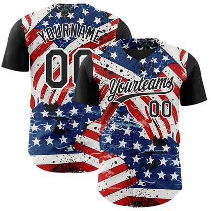 Custom White Black Royal-Red 3D American Flag Patriotic Authentic Baseball Jersey - Sky-Custom