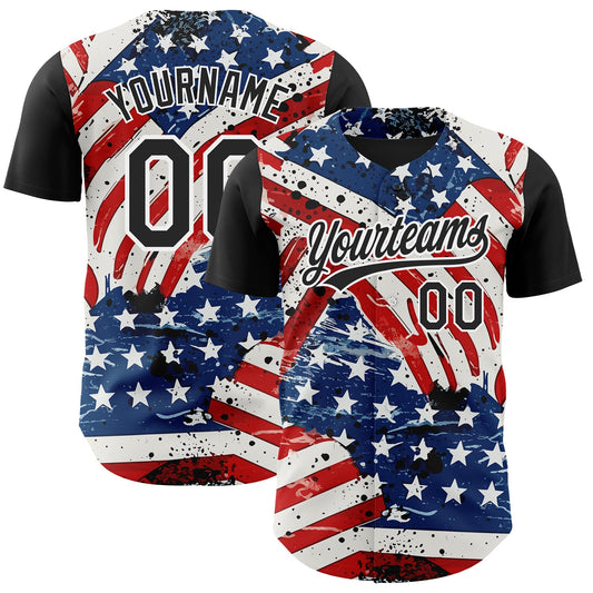 Custom White Black Royal-Red 3D American Flag Patriotic Authentic Baseball Jersey - Sky-Custom