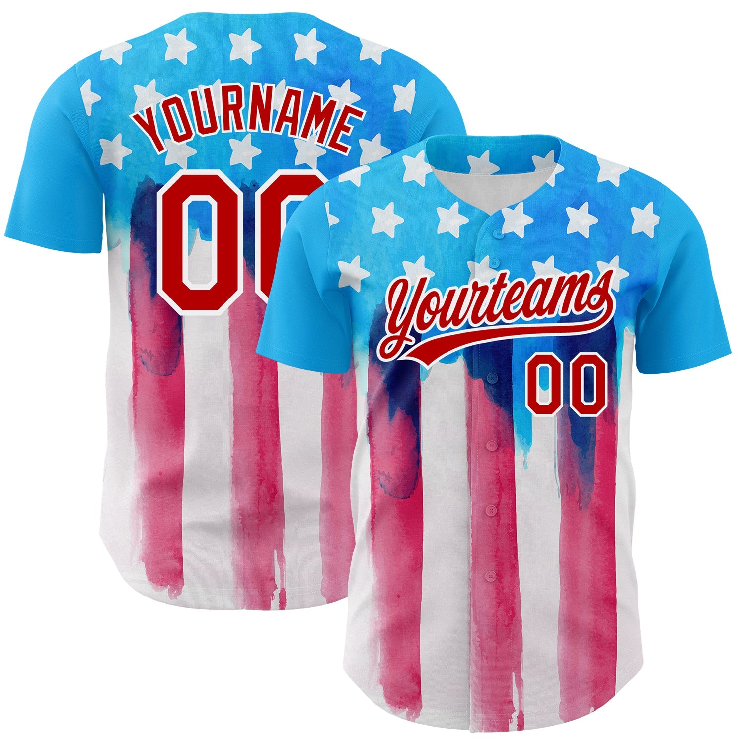 Custom Electric Blue Red-White 3D American Flag Patriotic Authentic Baseball Jersey - Sky-Custom
