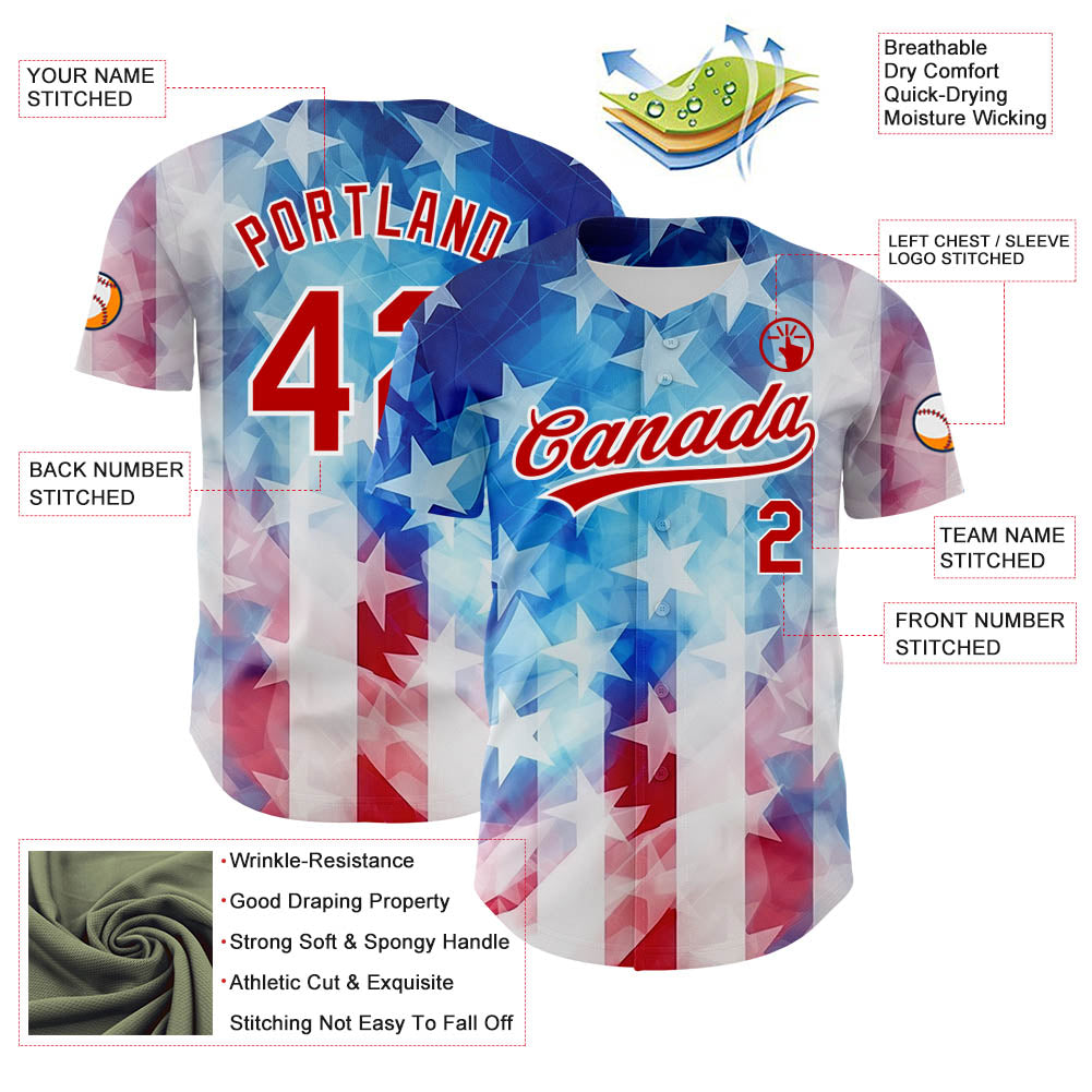 Custom White Red-Royal 3D American Flag Patriotic Authentic Baseball Jersey - Sky-Custom