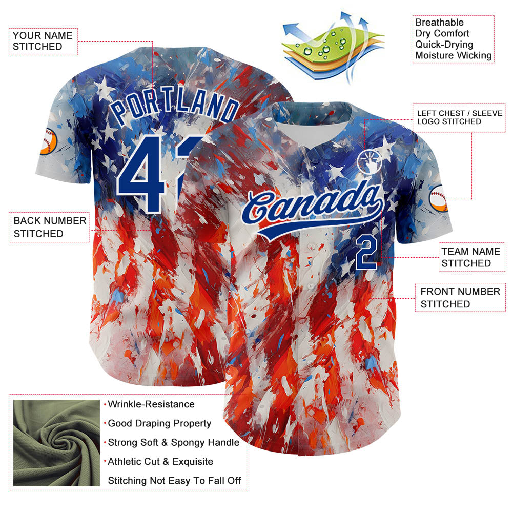 Custom Red Royal-White 3D American Flag Patriotic Authentic Baseball Jersey - Sky-Custom