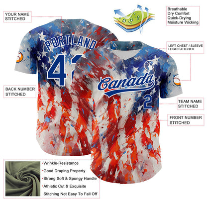 Custom Red Royal-White 3D American Flag Patriotic Authentic Baseball Jersey - Sky-Custom