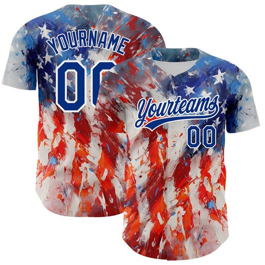 Custom Red Royal-White 3D American Flag Patriotic Authentic Baseball Jersey - Sky-Custom