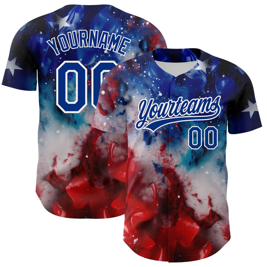 Custom Royal Red-White 3D American Flag Patriotic Authentic Baseball Jersey - Sky-Custom