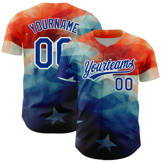 Custom Red Royal-White 3D American Flag Patriotic Authentic Baseball Jersey - Sky-Custom