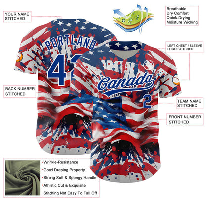 Custom Red Royal-White 3D American Flag Patriotic Authentic Baseball Jersey - Sky-Custom