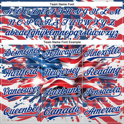 Custom Red Royal-White 3D American Flag Patriotic Authentic Baseball Jersey - Sky-Custom