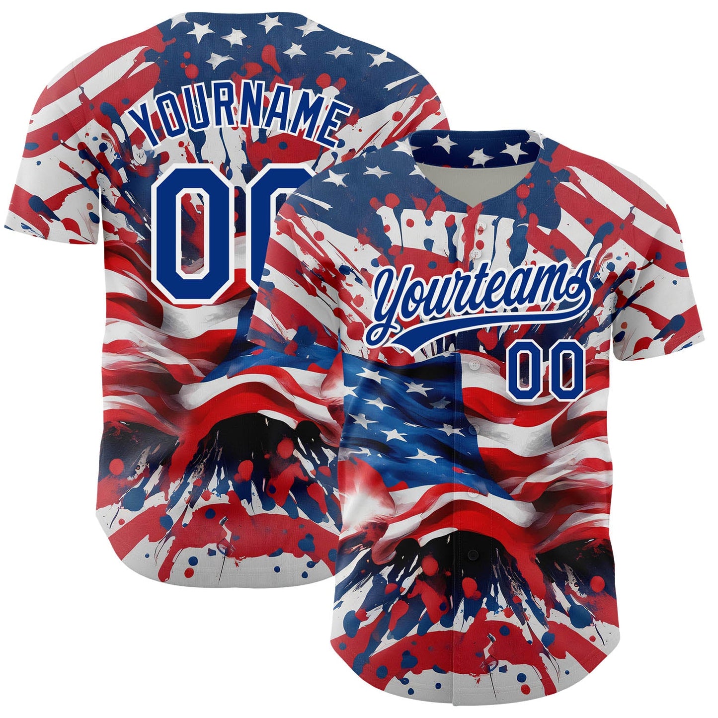 Custom Red Royal-White 3D American Flag Patriotic Authentic Baseball Jersey - Sky-Custom