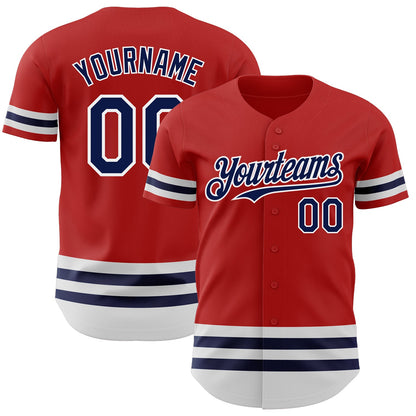 Custom Red Navy-White Line Authentic Baseball Jersey - Sky-Custom